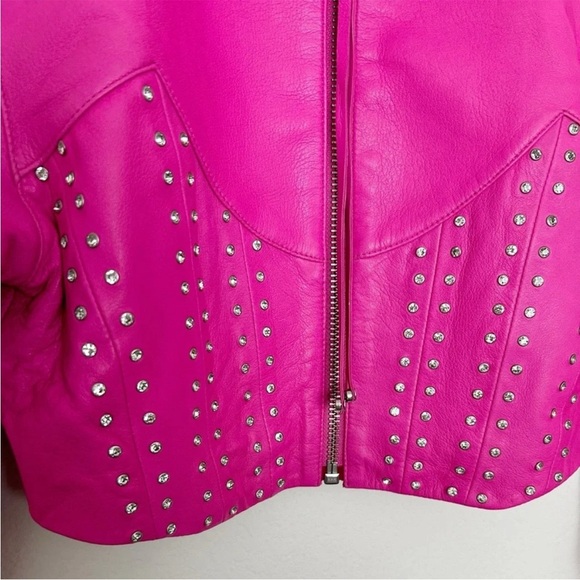Retrofete Castor Pink Leather Jacket Crystal Embellished NWT - Picture 10 of 11